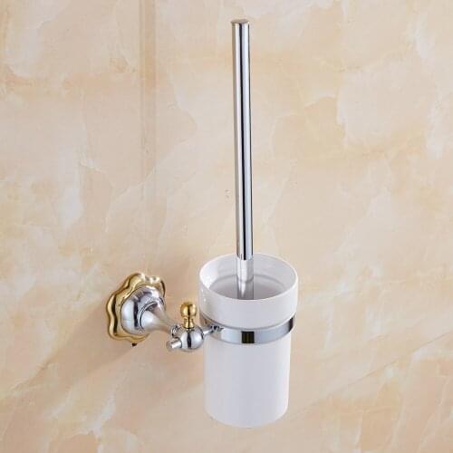 Simple Flower Design Toilet Cleaning Brush Modern Toilet Brush Holder Silver Polish Ceramic Toilet Brush Bathroom Accessories