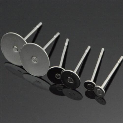 100pcs/lot Stainless Steel Blank Earring Stud Base Fit 3 4 5 6 8 10 12 mm Cabochon Cameo Settings for DIY Earring Jewelry Making