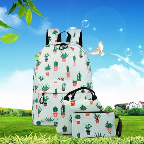 Girls Backpack Set 3 Pcs Laptop Women Bag Cactus Rucksack Female Backpack Student School Bag for Teenage Travel Bagback #1