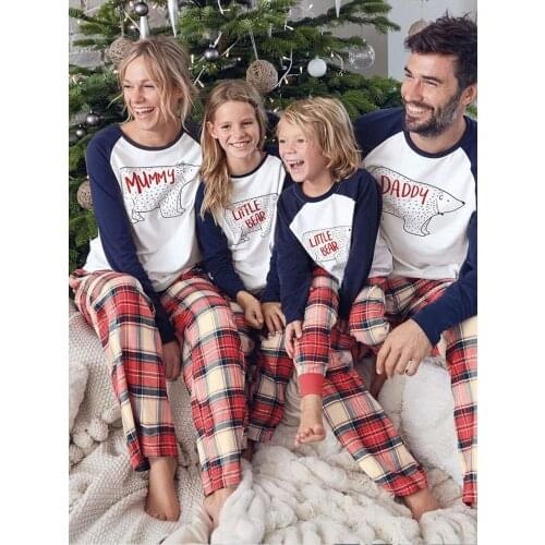 Family Matching Outfits Sleepwear Nightwear Merry Christmas Mommy And Me Clothes Pajamas Set Santa Bear Printed Adults Kids