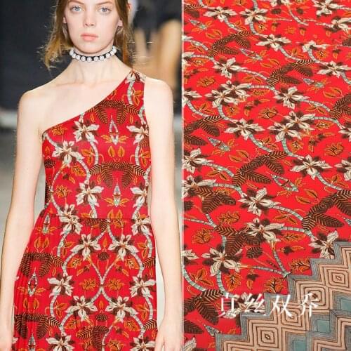 Orange light style silk double Joe digital printing silk fabric mulberry silk cloth clothing dress spring and summer