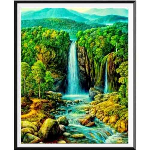Landscape Rural Woods Beach Flowers DIY Embroidery Cross Stitch 11CT Kits Craft Needlework Set Cotton Thread Printed Sale