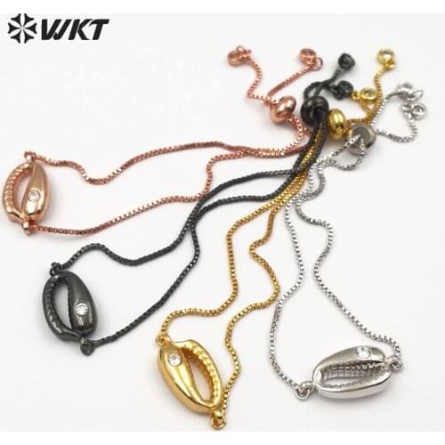 WT-MB108 WKT Gold/rose gold/gunblack/silver color women jewelry tiny box chain cowrie shell shape charm bracelet in adjustable