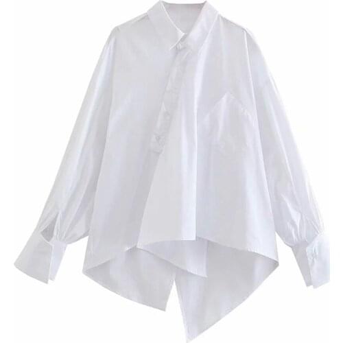 Xikom 2021 Summer Women White Long sleeve Asymmetrical Single Breasted Oversize Shirt Female streetwear Shirts Ladies top