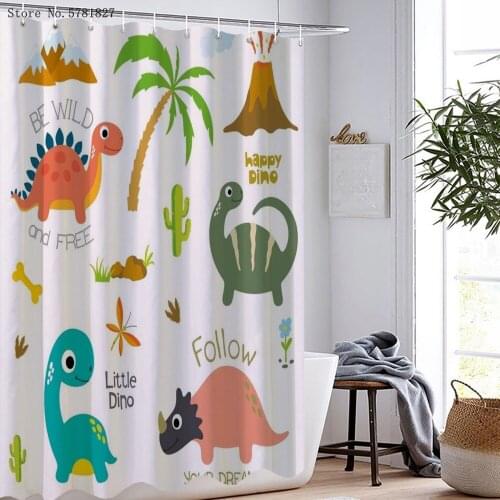 Dinosaur Cartoon Shower Curtain 3D Print Lion Fox Bathroom Curtains Polyester Fabric Bath Home Textile Bath Curtain Decoration