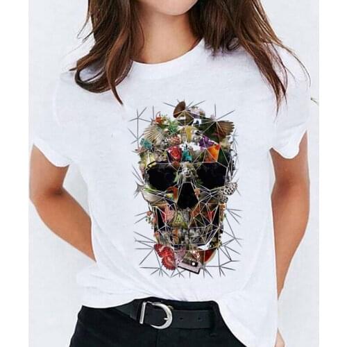 Female Tee Top Womens Graphic T-Shirt Women 90s Plant Flower Printing Tshirt Skull Halloween Print Lady T-shirts