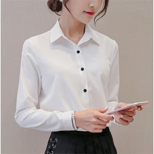 Women Autumn Chiffon Button Up Office Shirts Femme Long Sleeve Tops Blouses Singlets With Overturned Collars Base Model Blouses