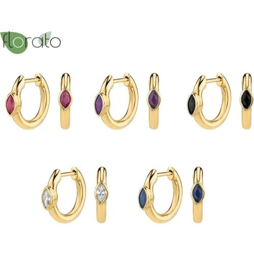 925 Silver Ear Buckle Oval Hoop Earrings For Women Gold Color Earrings Sterling Silver Jewelry Gift Multicolor Zircon Earrings