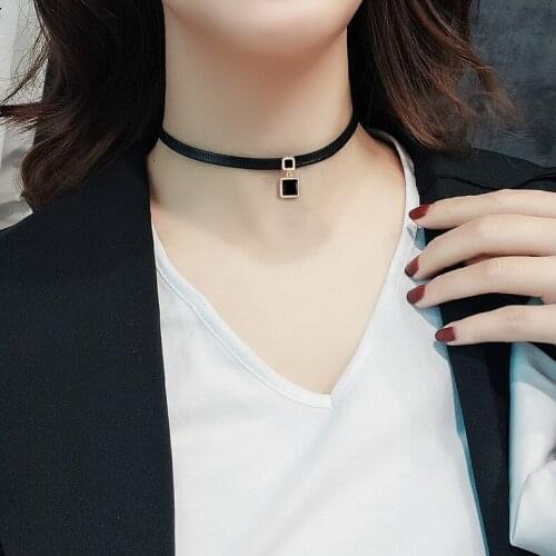 Creative Retro Black Leather Short Diamond Necklace For Women Fashion Trend Party Decoration Temperament Jewelry 2021 New Trend