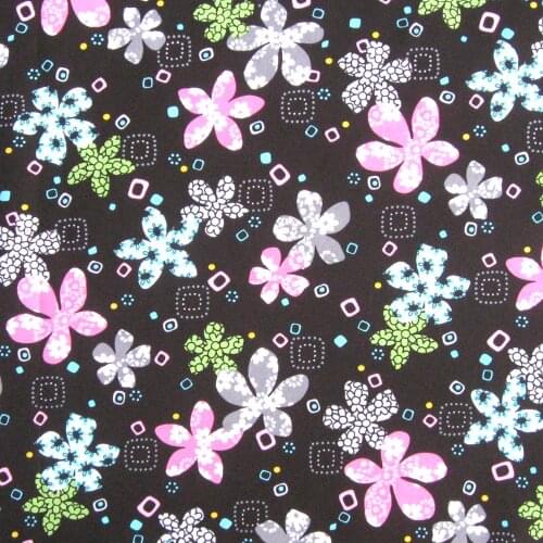 1 yard printed Cotton Woven Fabric Flowers on black background (width=140cm)