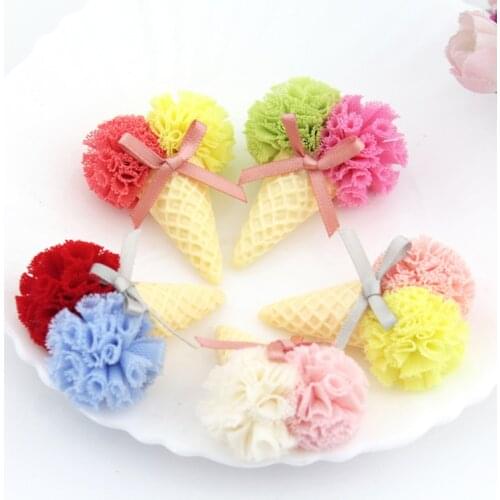 10pcs/lot Mix color 4.2*5.5cm two Flowers Ball ice cream For Children Hair Accessories and DIY handmde Artificial Flowers
