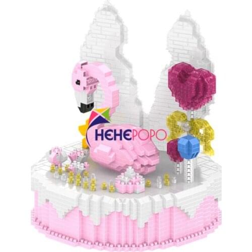 2085 pcs 1015 Flamingo Birthday Cake Blocks Candy Wings Animal 3D Model DIY Mini Diamond Blocks Bricks Building Toy for Children
