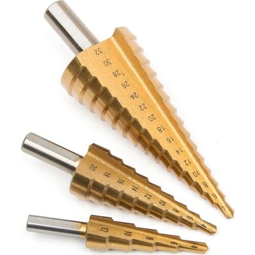 3pcs 4-12/20/32mm Large HSS Steel Step Cone Cut Set Drill Tools Titanium Drill Bits Hole Cutter Durable Coated Metal Drill Bit