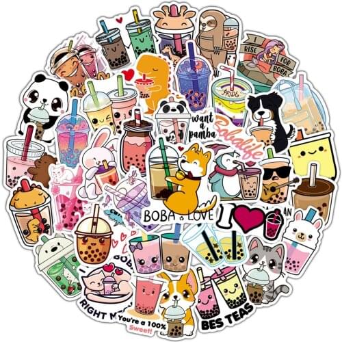 50pcs Bubble Tea Personalized Sticker For Notebooks Laptop Siutcase Adesivos Craft Supplies Scrapbooking Cute Stickers Aesthetic