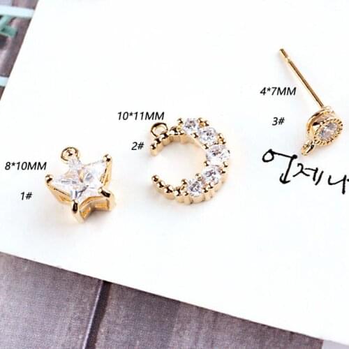 6pcs Diy Handmade Jewelry Accessories Material Gold Color Stud Earrings Drop Earing Zircon Moon Stars Earrings for Womenpendant