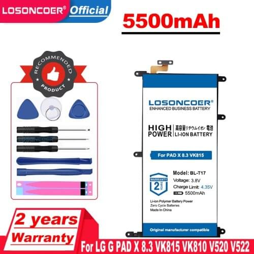 LOSONCOER 5500mAh BL-T17 Battery For LG G PAD X 8.3 VK815 VK810 V520 V522 Table PC High Quality Battery
