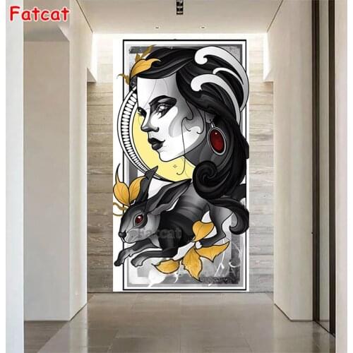 Black Woman full round square diamond embroidery Sale Puzzle Diy Full Display diamond painting mosaic Rabbit Wall Art,PP2209