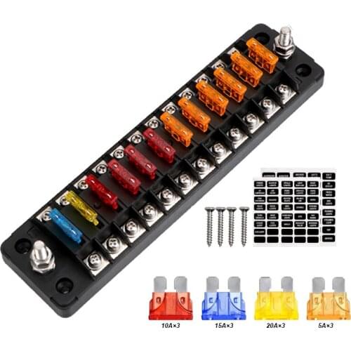 12ways Fuse Box Fuse Block Holder Circuit ATO/ATC Fuse Block Damp-Proof Protection Cover Sticker for Automotive Car Truck Boat