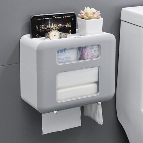 Waterproof Wall Mount Toilet Paper Holder Shelf Self Adhesive Storage Box Organizer Bathroom Roll Paper Tissue Box Phone Bracket