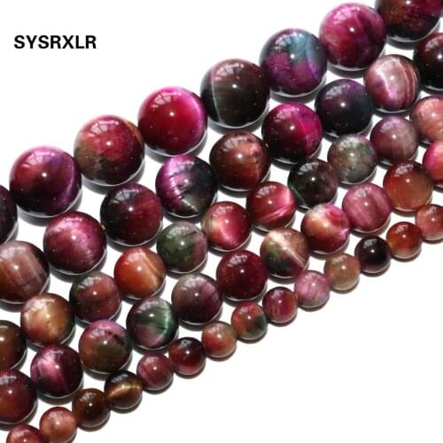 Rose Red Bicolor Tiger Eye Stone Natural Round Loose Spacer Beads For Jewelry Making DIY Bracelet Charm Accessories 6 8 10 12mm