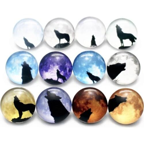 Hot selling 12pcs/lot glass animal 18mm snap buttons wolf leather clasp snap button bracelet snap Bangles jewelry