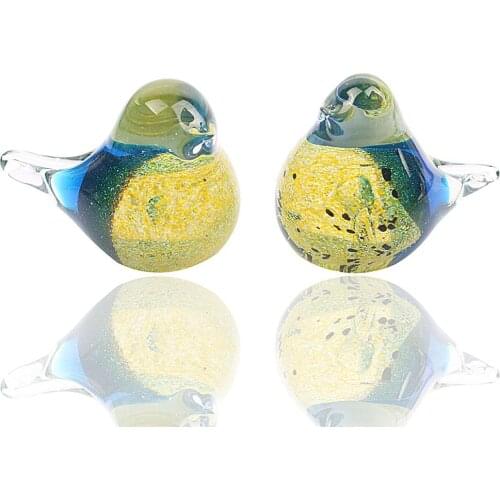 Art Glass Crystal Couple Bird Figurines Statues Handmade Blown Animal Sculpture Paper Weight Christmas Home Decor