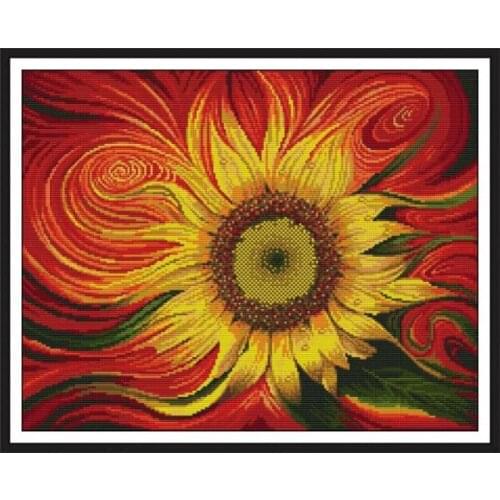 Joy Sunday A Bright-color Sunflower Painting 11CT 14CT Embroidery on Printed Canvas DMC Counted Cross Stitch Kits for Beginners