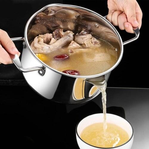 304 Stainless Steel Soup Pot With Glass Lid Grease Trap Thicken Composite Bottom Porridge Pot Stew Pot Home Kitchen Cookware