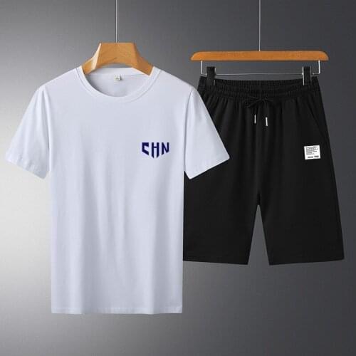 Summer new short-sleeved suit mens running volume cotton loose t-shirt shorts two-piece half-sleeved five-point pants
