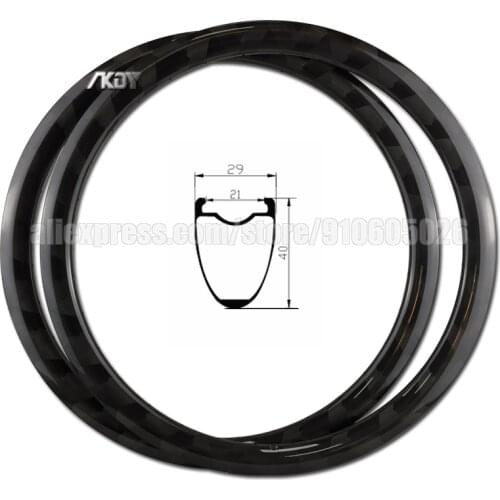 Lightweight Carbon Gravel Bike Rims 40mm Depth 29mm Width Carbon Road Disc Rim Asymmetric Cyclocross Bike Wheel Rim
