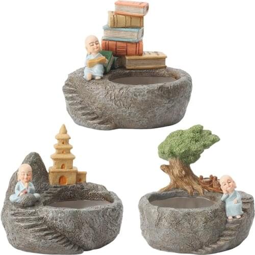 Little Monk Resin Flowerpot Succulent Planter Monk Green Plants Cactus Container Home Garden Decoration Bonsai Flower Pot