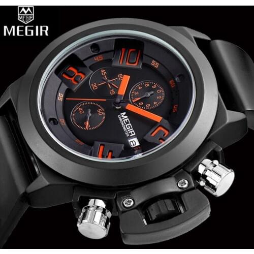 MEGIR Watch Men Waterproof Chronograph Military Male Clock Top Brand Luxury Rubber Silicone Business Man Sport Wristwatch 2002