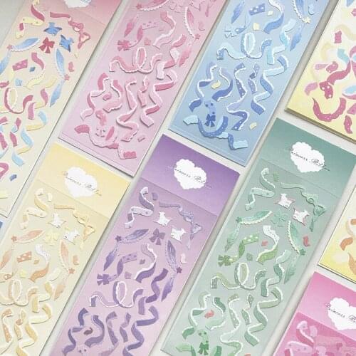 Korean Ins Cute Lace Ribbon Laser Sticker Scrapbooking Idol Card Christmas Kawaii Stationery Decorative Stickers Aesthetic