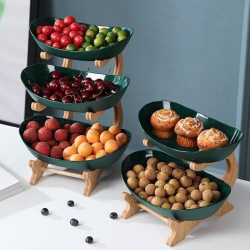 Tiered Tray Fruit Plate with Wood Holder Oval Serving Bowls Dessert Cake Candy Shelf for Party Food Server Display Stand
