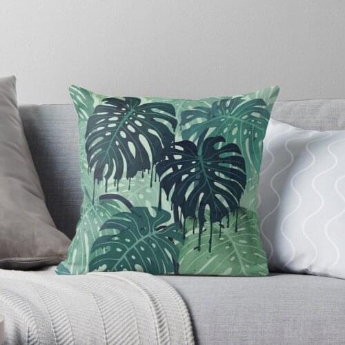 Monstera Melt (in Green) Throw Pillow Cushion Cover Polyester throw pillows case on sofa home living room car seat decor 45x45cm