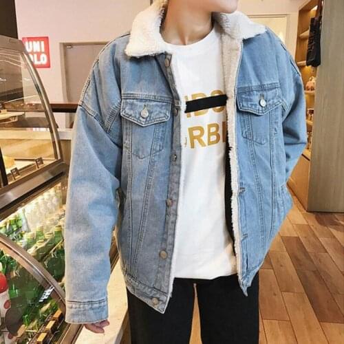Winter Denim Jacket Men Warm Retro Plus Velvet Outerwear Student Korean Trend Lamb Coats Thick Plus Size Mens Jackets