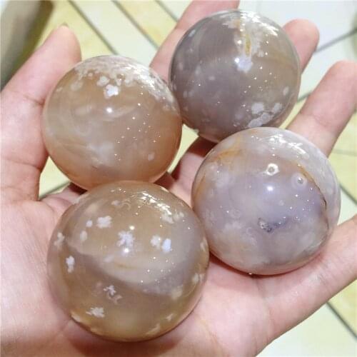 Natural cherry blossom agate ball stone sphere crystal reiki healing ball Chakra Healing Decorations