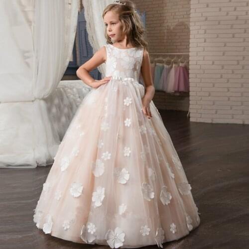 New Arrival Lovely Girls Lace Appliques Cap Sleeve Ball Gowns Elagant Wedding Flower Girls First Communion Dresses Princess Gown