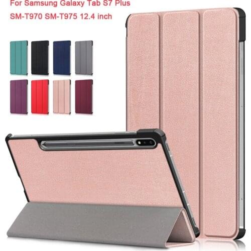 Solid Color case For Samsung Galaxy Tab S7 Plus SM-T970 SM-T975 12.4 inch Slim Folding Stand Cover with Auto Wake Sleep