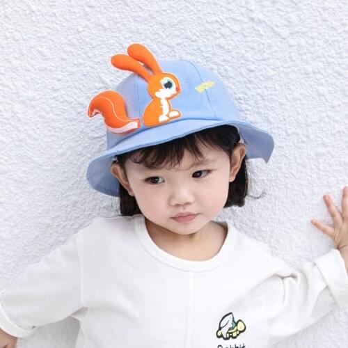 Doitbest 2021 Kids Cotton Bucket Hats Summer Panama Cute squirrel Sun Cap Spring Baby Boy Girls Outdoor Beach Fisherman Hat