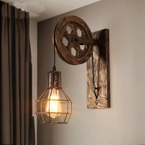 Loft Industrial Wall Lamp Vintage Iron Lifting Pulley Wall Sconce Light Fixtures Bar Lighting Led Wall Lights for Home Art Decor
