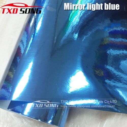 50CM*1M/2M/3M/4M/5M Roll Car styling High stretchable Light blue Chrome Mirror Vinyl Wrap Sheet Roll Film Car Sticker Car Body