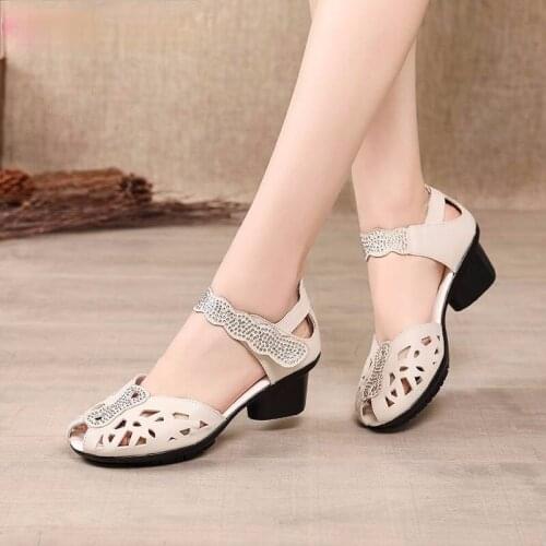 2021 Summer Genuine Leather Shoes Gladiator Sandals Women 5cm High Heels Classic Black Peep Toe Hollow Ladies Sandals