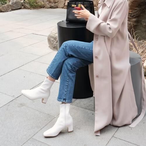 Black and White Fashion Boots Square Head Thick Heel 4CM/6CM High Heel Single Boot Zipper Ladies Boots Size 33-42