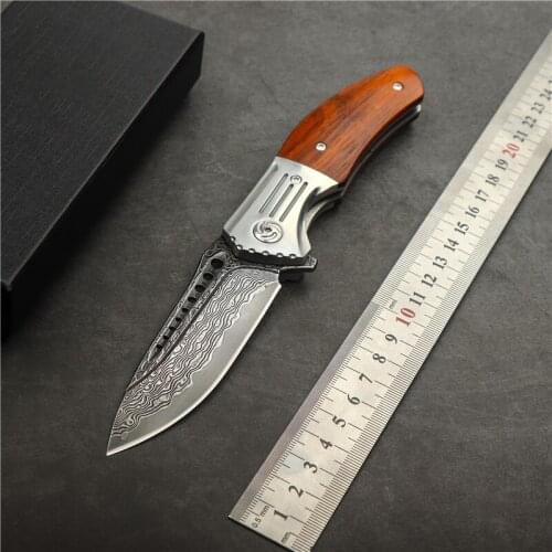 Damascus Bearing Folding Knife VG10 Steel Core Wooden Handle Camping Survival Hunting Knife edge Outdoor EDC Tactical Defense