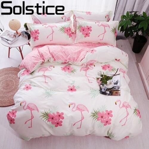 Solstice Home Textile Flamingo Cartoon Lovely Bedding Sets Duvet Cover Pillowcase Sheet Linen Twin Full Queen King Size 3/4Pcs