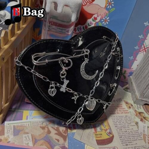 Y2K Subculture Retro Gothic Sweet Lolita Heart-shaped Messenger Bags Harajuku Spice Girl Pu Handbag Shoulder bag