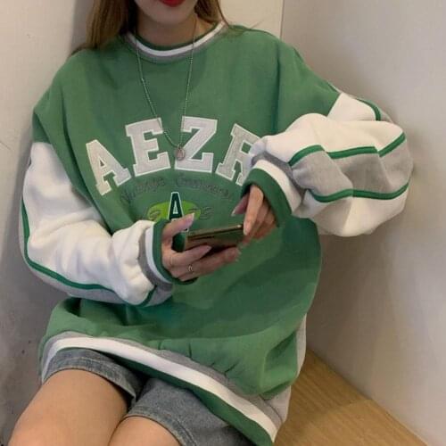 Winter Thick Fashion Oversized Hoodie Women Harajuku Crewneck Sweatshirt Lettered Embroidery Printing Loose Pullovers