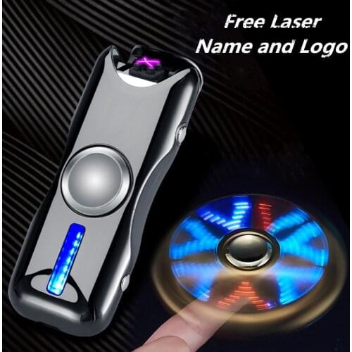 Dual Arc USB Lighter Gyro Toy Fingertip Lighter Hand Spinner Charging Windproof Rechargeable Electronic Plasma Free Laser Name