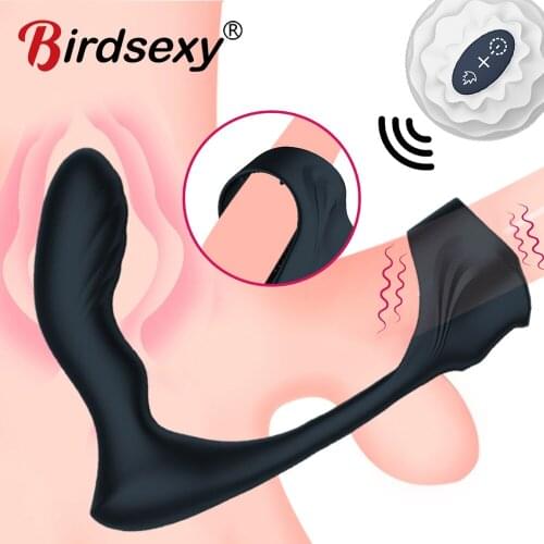 Vibrating Penis Massager Ring Dildo Sex Toys for Men Chastity Testicle Vibrator Wireless Remote Control Male Prostate Massager